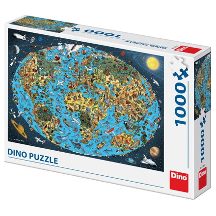 Dino Puzzle Kreslená mapa sveta 1000 dielov