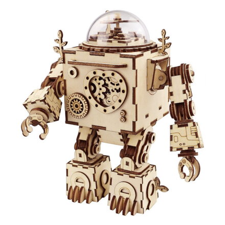 RoboTime Drevené 3D mechanické puzzle Hracia skrinka Robot Orfeus 221 ks
