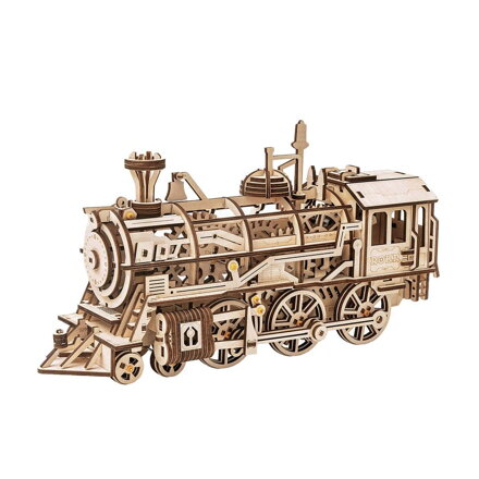 RoboTime Drevené 3D mechanické puzzle Parná lokomotíva 349 ks