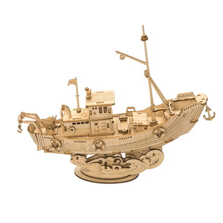 RoboTime Drevené 3D puzzle Rybárska loď 104 ks