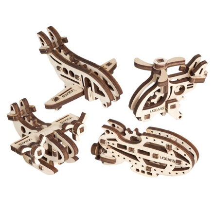 Ugears 3D mechanické puzzle - Mechanické prívesky Lietajúci stroje 4 ks