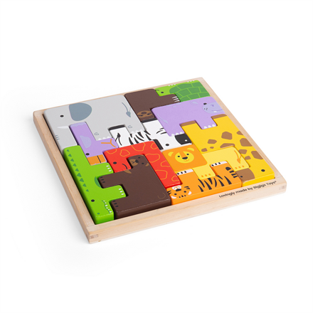 Bigjigs Toys Drevené puzzle bloky so zvieratkami safari