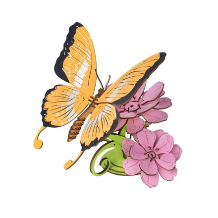 Woodcraft Drevené 3D puzzle Motýľ na kvetoch farebný