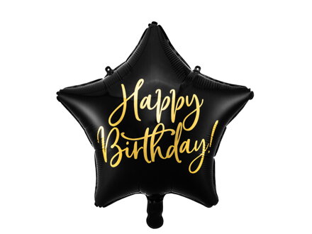 Fóliový balón Happy Birthday, 40 cm, čierny