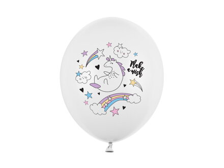 Balóny 30 cm, Jednorožec, pastelové biele 6 ks