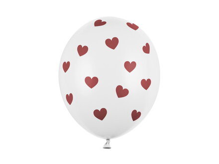 Balóny 30 cm, srdiečka, pastelová biela 6 ks