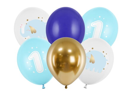 Balóny 30 cm, Jeden rok, svetlomodré 6 ks