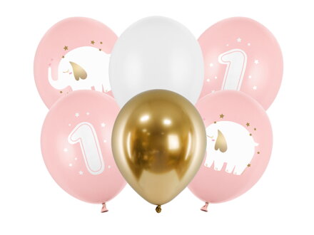 Balóny 30 cm, Jeden rok, ružové 6 ks