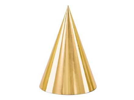 Párty čiapky, zlaté, 16 cm, 6 ks