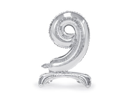 Stojaci fóliový balón Číslo ''9'', 70 cm, strieborný