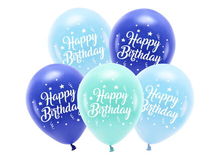 Eko balóny 26 cm, Happy Birthday, modré 5 ks