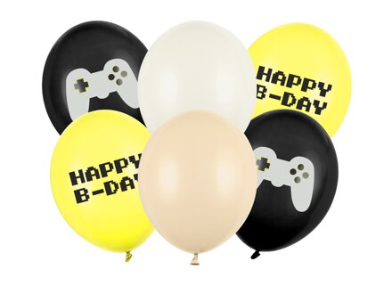 Balóny 30 cm, Happy B-day, mix, 6 ks