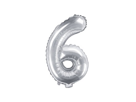Fóliový balón číslo ''6'', 35 cm, strieborný