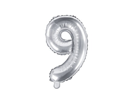 Fóliový balón číslo ''9'', 35 cm, strieborný