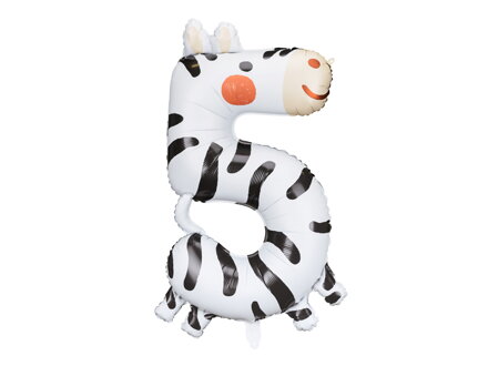 Fóliový balón Číslo 5 - Zebra, 68x98 cm