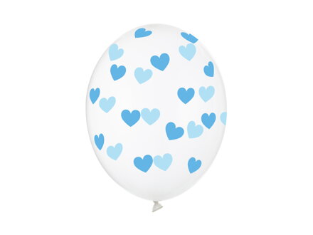 Balóny 30 cm Srdce modré, priehľadné: 6 ks