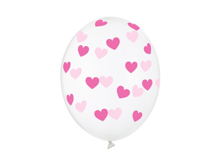 Balóny 30 cm Srdce fuchsiové, priehľadné: 6 ks