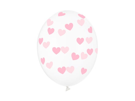 Balóny 30 cm Srdce svetloružové, priehľadné: 6 ks