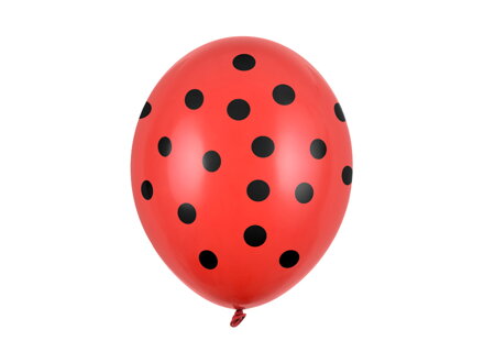 Balóny 30 cm, Bodky čierne, pastelová červená: 6 ks