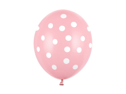 Balóny 30 cm, Bodky biele, pastelová ružová: 6 ks