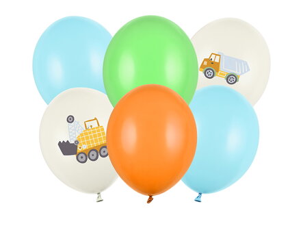 Balóny 30 cm, Stavebné vozidlá, pastelové svetlé: 6 ks