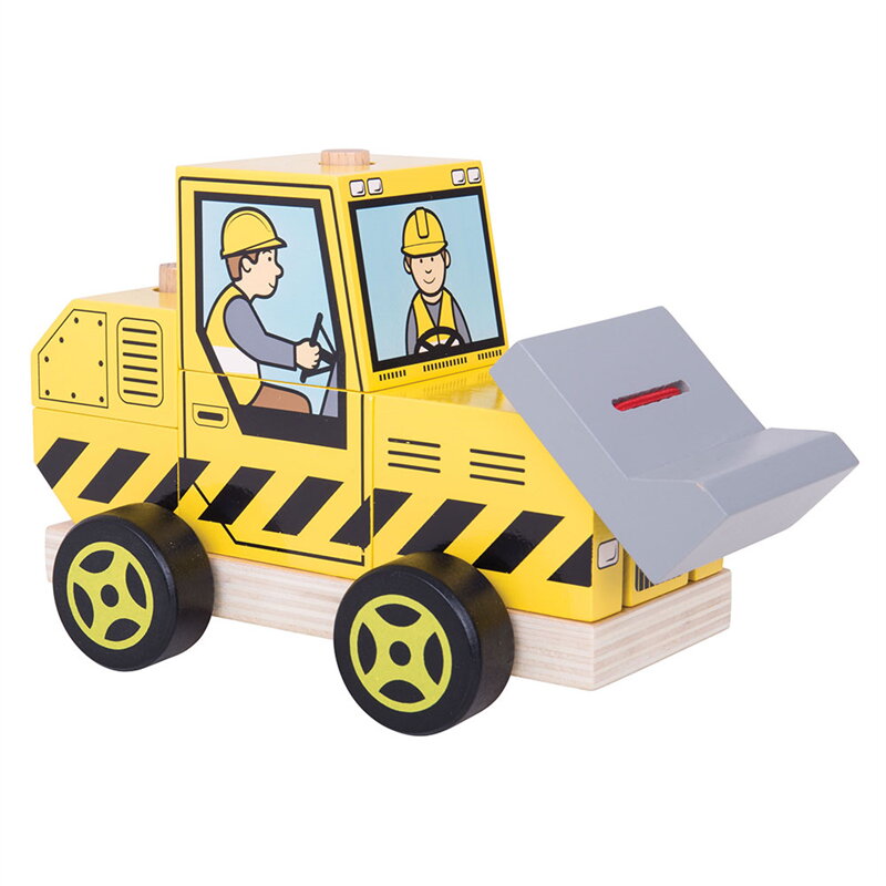Bigjigs Toys Drevený buldozér na nasadzovanie Bigjigs Toys Drevený buldozér na nasadzovanie