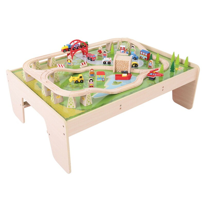 Bigjigs Rail Drevená vláčikodráha so stolom 59 ks