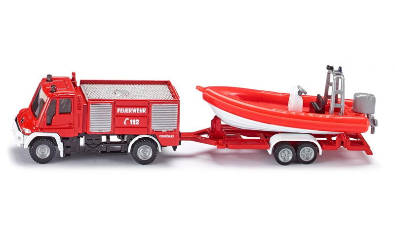 SIKU Blister - požiarne vozidlo Unimog s člnom 1:87 SIKU Blister - požiarne vozidlo Unimog s člnom 1:87
