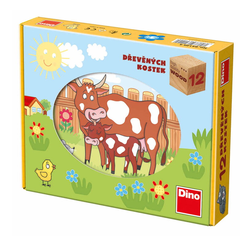 Dino Drevené obrázkové kocky - Kubus 12 - Domáce zvieratká Dino Drevené obrázkové kocky - Kubus 12 - Domáce zvieratká