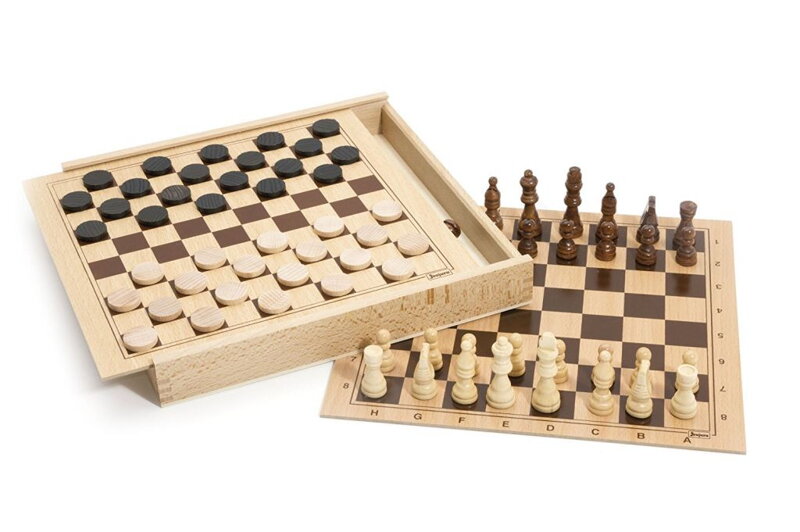 Jeujura Drevený šach a dáma v drevenom boxe