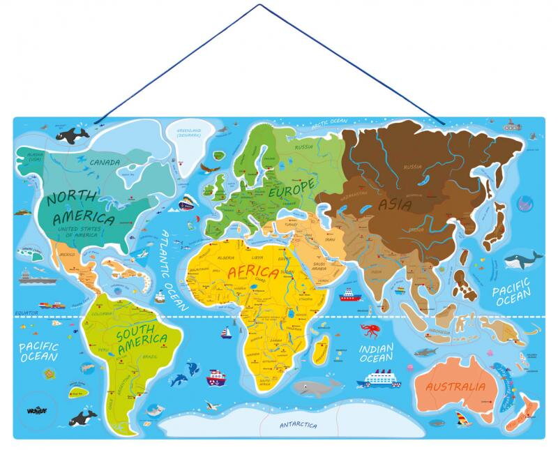 Woody Magnetická mapa sveta Hraj a uč sa