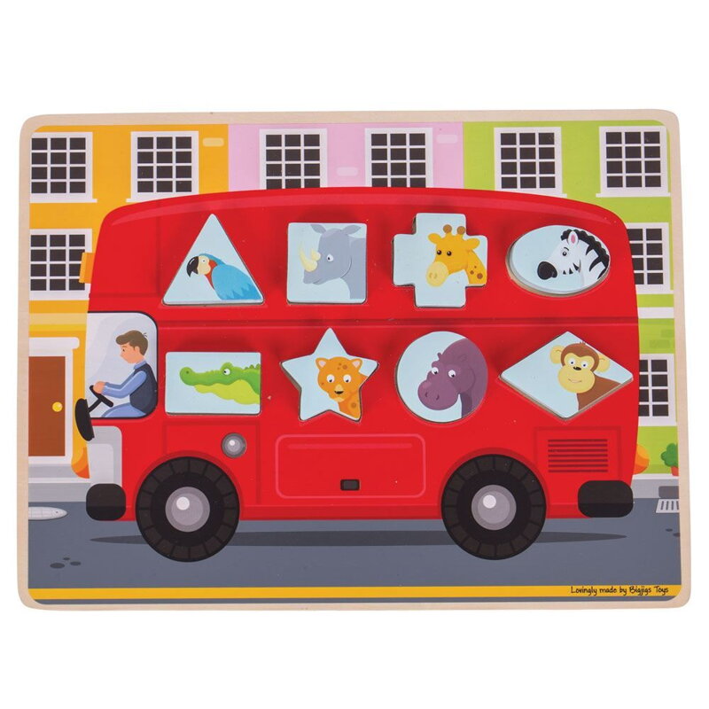 Bigjigs Toys Vkladacie puzzle - Autobus so zvieratkami