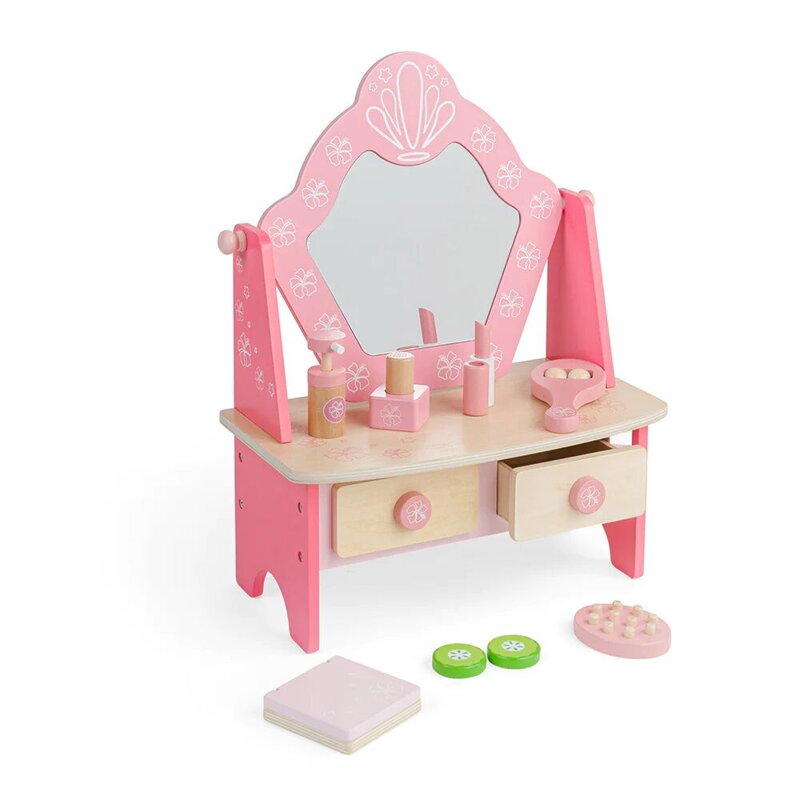 Drevený kozmetický stolík ružový