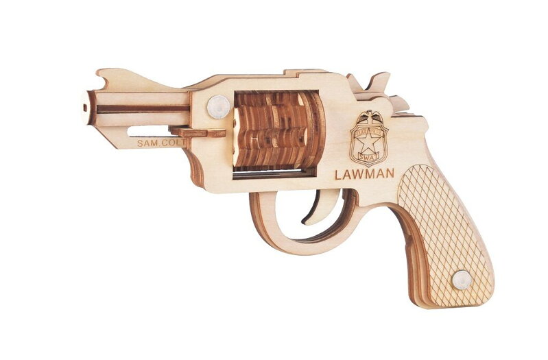 Woodcraft Drevené 3D puzzle Zbraň na gumičky Revolver Colt