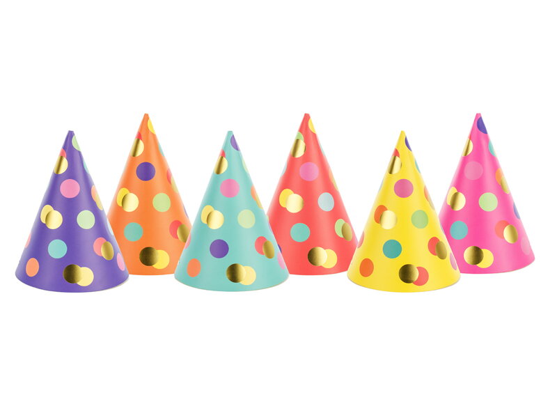 Party čiapky Bodky, 16 cm, 6 ks
