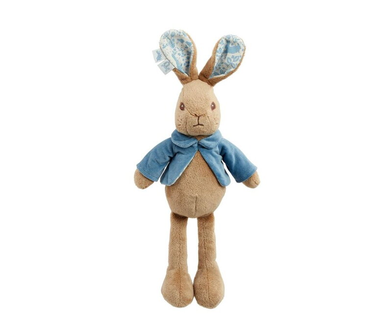 Plyšový králik Peter v modrej bunde s dlhými ušami