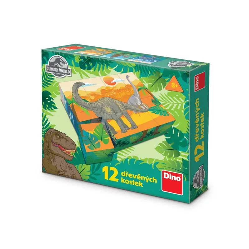 Dino Drevené kocky Jurský svet 12 ks Dino Drevené kocky Jurský svet 12 ks