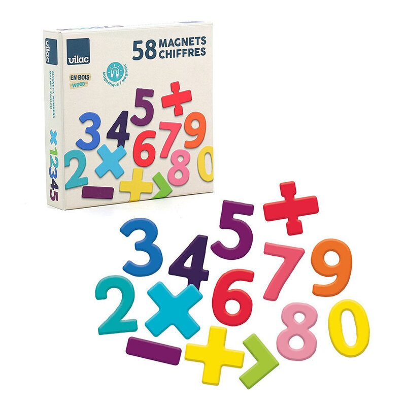 Vilac Drevené magnetické číslice 58 ks Vilac Drevené magnetické číslice 58 ks