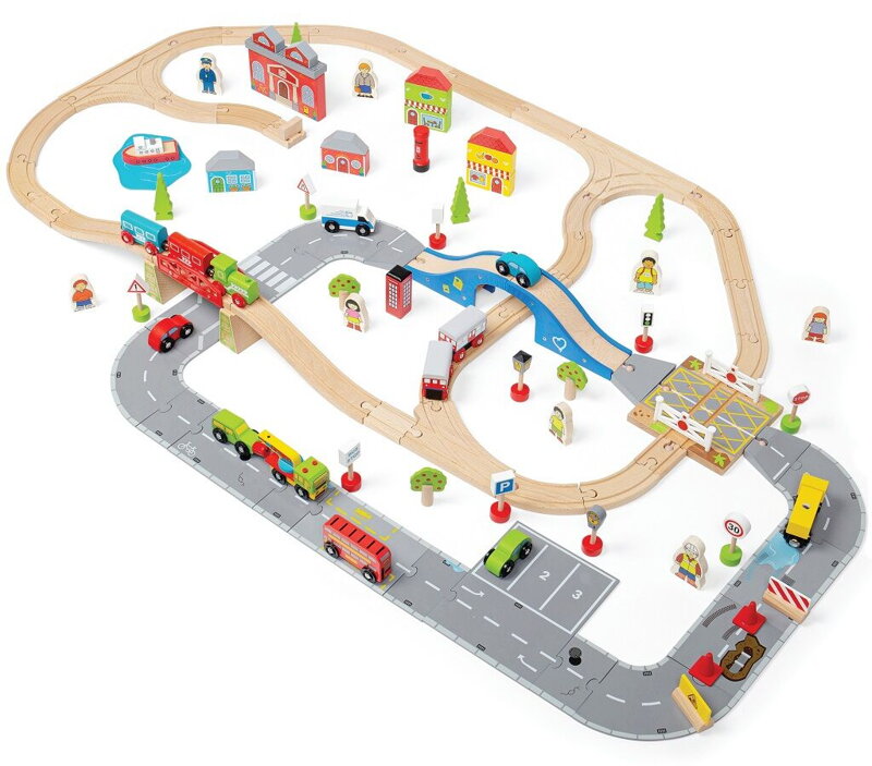 Bigjigs Rail Sada ciest a koľají s príslušenstvom 105 ks Bigjigs Rail Sada ciest a koľají s príslušenstvom 105 ks
