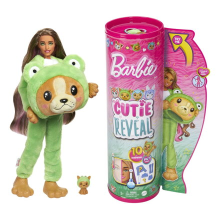 Barbie CUTIE REVEAL Barbie v kostýme - psík v zelenom kostýme žabky