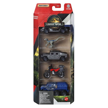 Matchbox Jurský svět 4ks angličák a dinosaurus asst