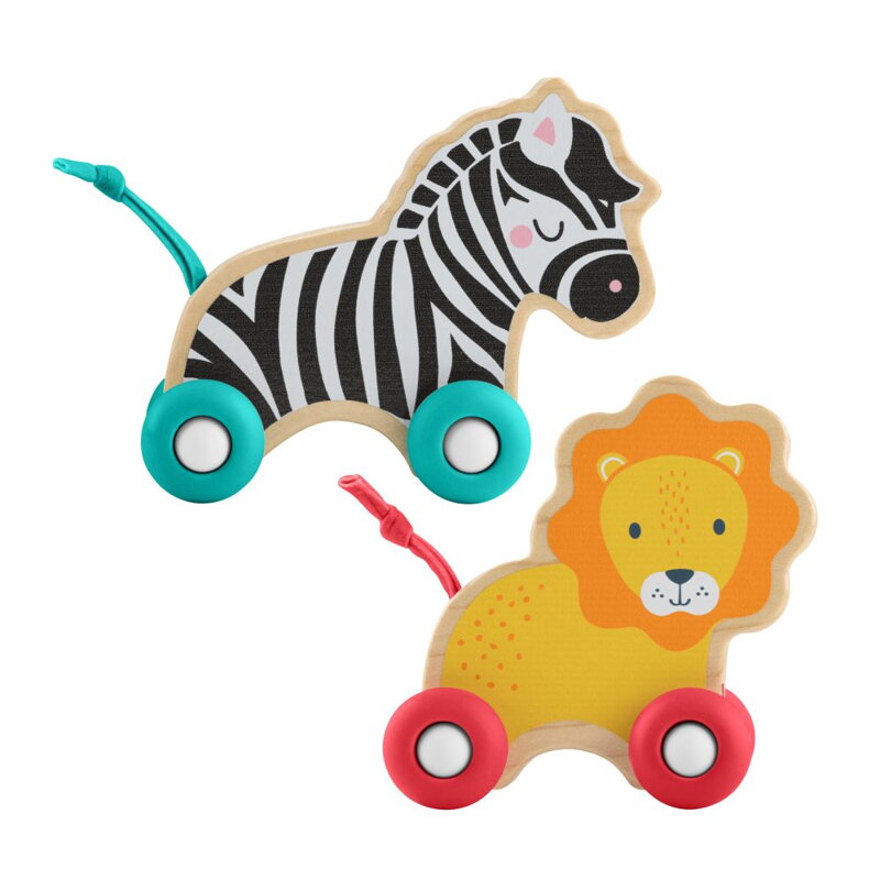 Fisher Price drevený postrkovací lev a zebra