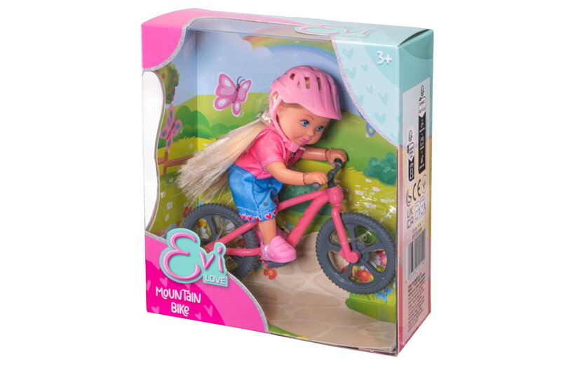 Bábika Evička s horským bicyklom