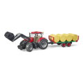 Bruder 3198 Traktor s predným nakladačom, vlekom a 8 balíkmi sena