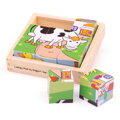 Bigjigs Toys Drevené obrázkové kocky kubusy - Zvieratká 9 kociek
