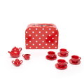 Bigjigs Toys Červený bodkovaný porcelánový čajový set