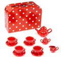 Bigjigs Toys Červený bodkovaný porcelánový čajový set