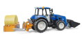 Bruder 2187 Traktor New Holland T5.120 s čelným nakladačom, korbou, vidlami a okrúhlym balíkom
