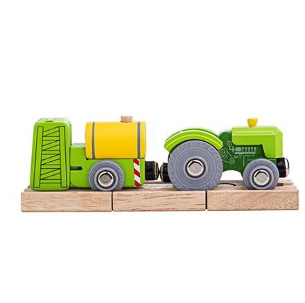 Bigjigs Rail Drevené vláčiky Traktor s vlečkou zelený