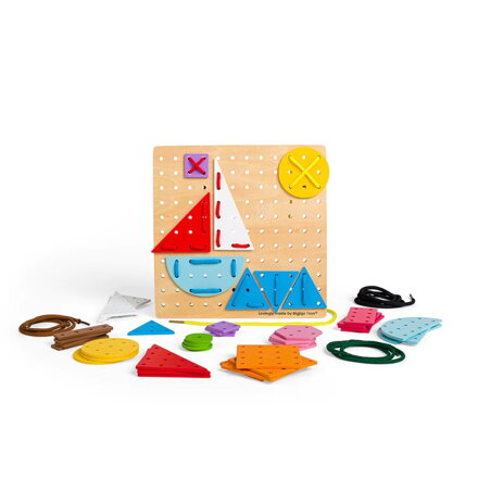 Bigjigs Toys Drevená šnurovacia hra Geometrické tvary